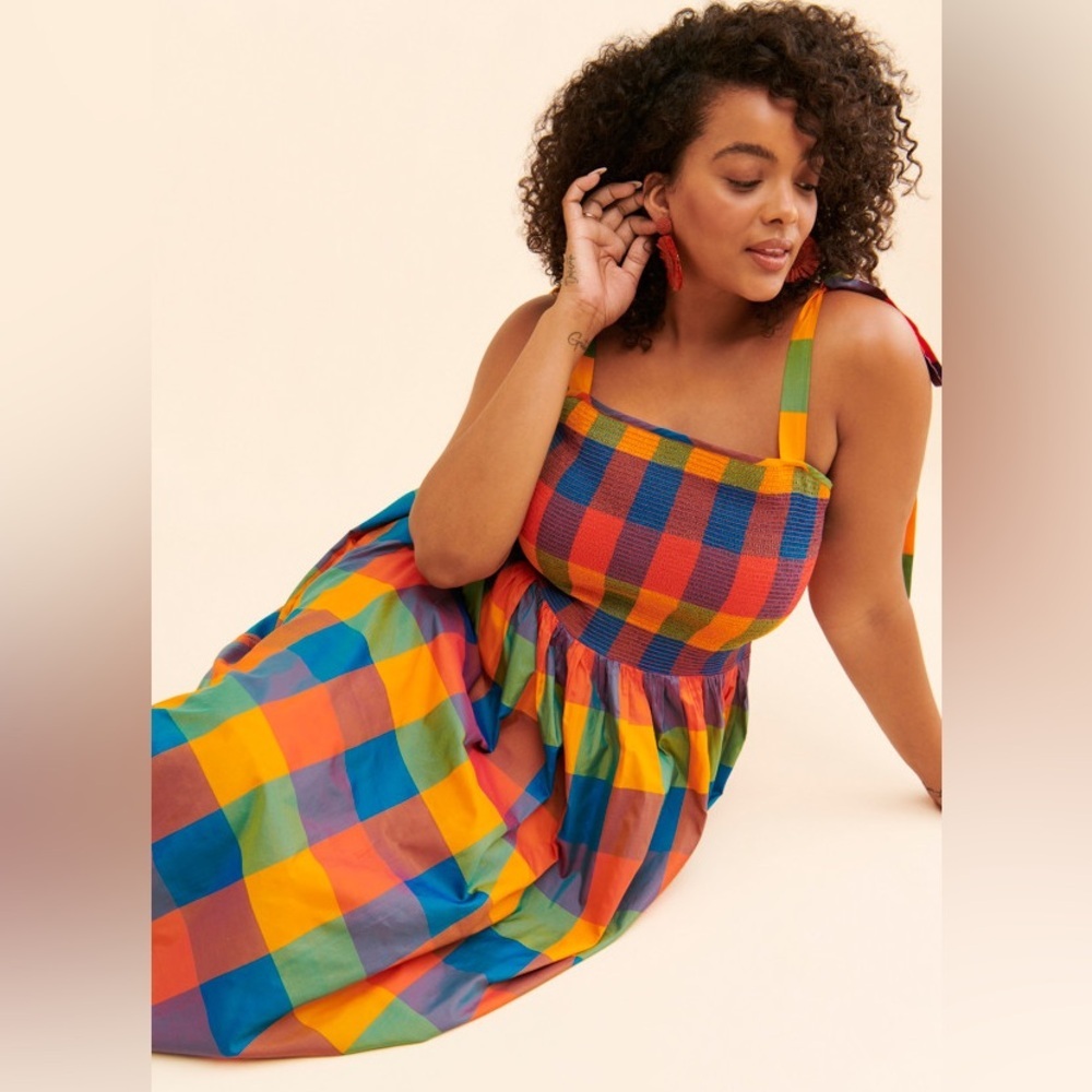 Payal Jain Anthropologie colorful plaid smocked dress - Picture 2 of 7